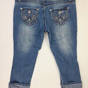 Angels Jeans Cuff Capri Blue Studded Pockets Sz 11 Juniors Women 23 Inch Inseam